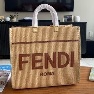 Fendi Sunshine Medium Shopper in natural straw.